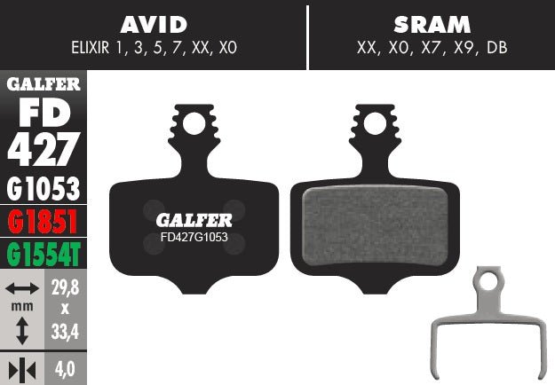 Pastillas de Freno Galfer para Sram XX, X0, X7, X9, DB, Level, T, TL, Red/Rival/Force AXS - FIERRIDE