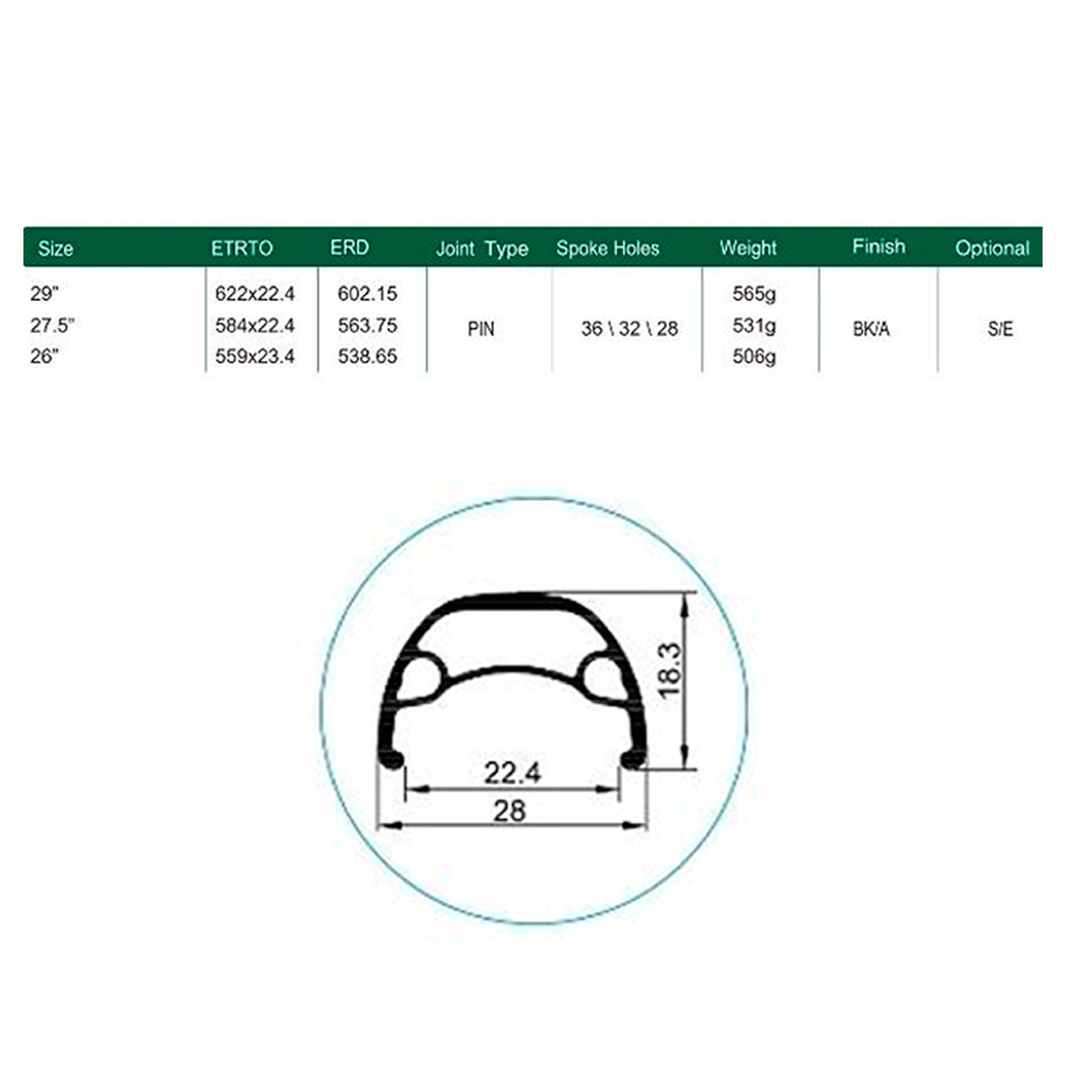 Llanta Weinmann U28 27.5" Ojetillos 32H Schrader Negro