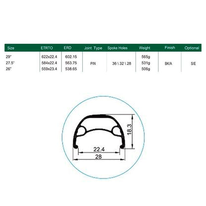 Llanta Weinmann U28 27.5" Ojetillos 32H Schrader Negro