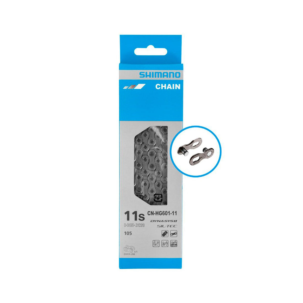 Cadena Shimano 105 CN-HG601-11, FOR 11-SPEED(ROAD/MTB/E-BIKE Compatible), 126 Links(w/quick-link