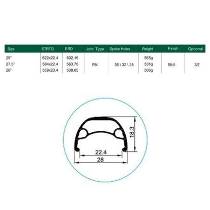 Llanta Weinmann U28 27.5" Ojetillos 36H Presta Negro - FIERRIDE