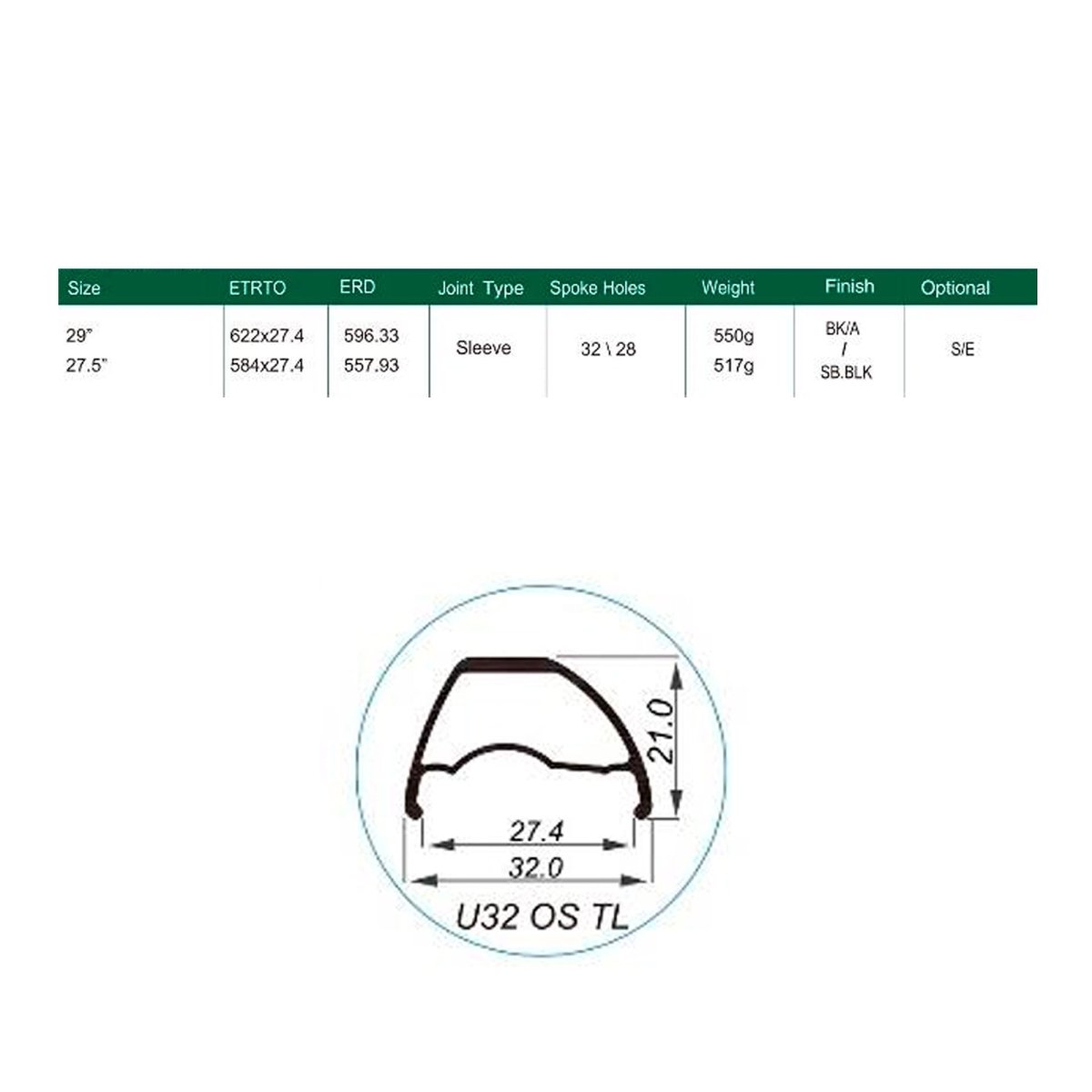 Llanta Weinmann U32 TL 29" Asimétrica 28H Presta Negro - FIERRIDE